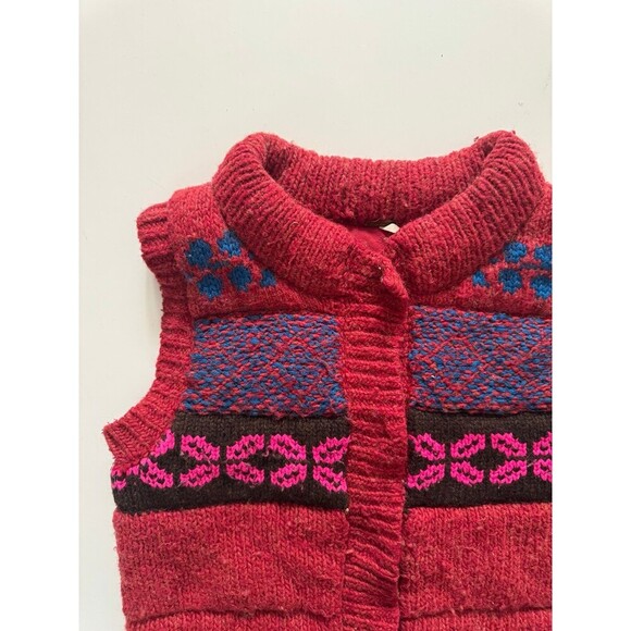 Free People Chunky Knit Sweater Vest Red Pink Blue Fair Isle Boho Small - Picture 5 of 9